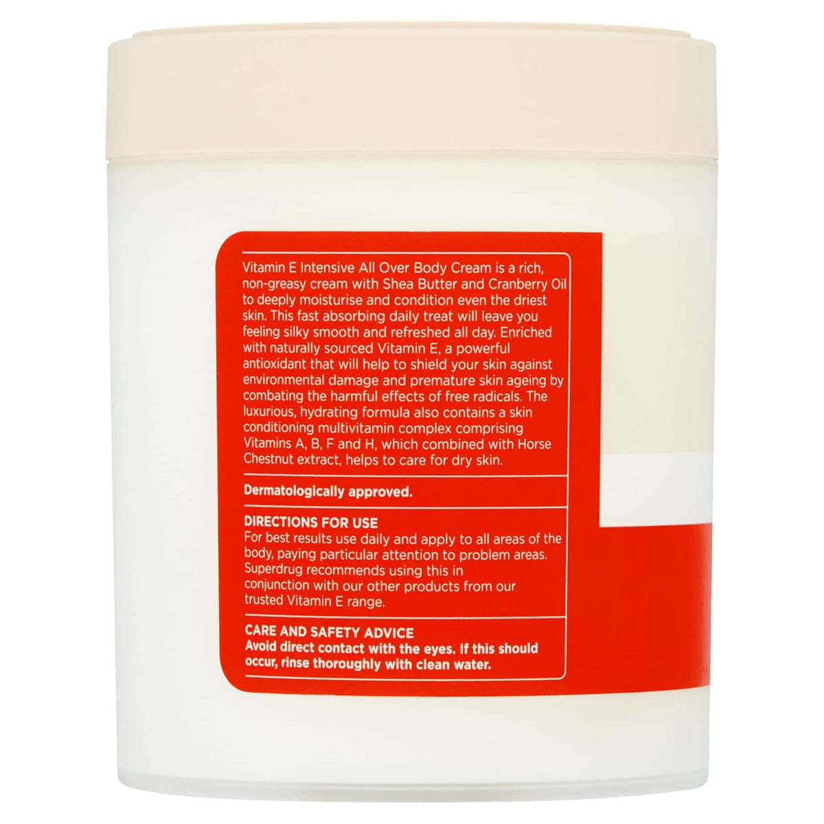 Superdrug Vitamin E Intensive Body Cream Moisturiser 475ml