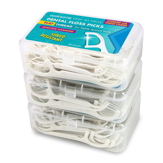 Flat Thread Dental Floss Picks With Tongue Cleaner 3X50pcs