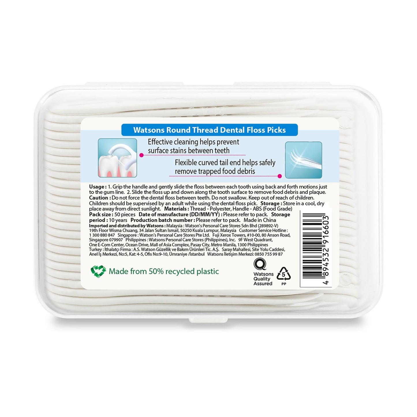 Round Thread Dental Floss Picks with Tongue Cleaner 3X50pcs
