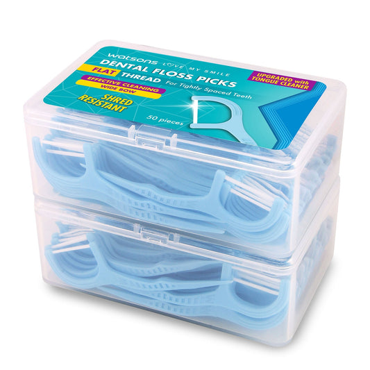Flat Thread Wide Bow Dental Floss Picks With Tongue Cleaner 2X50pcs