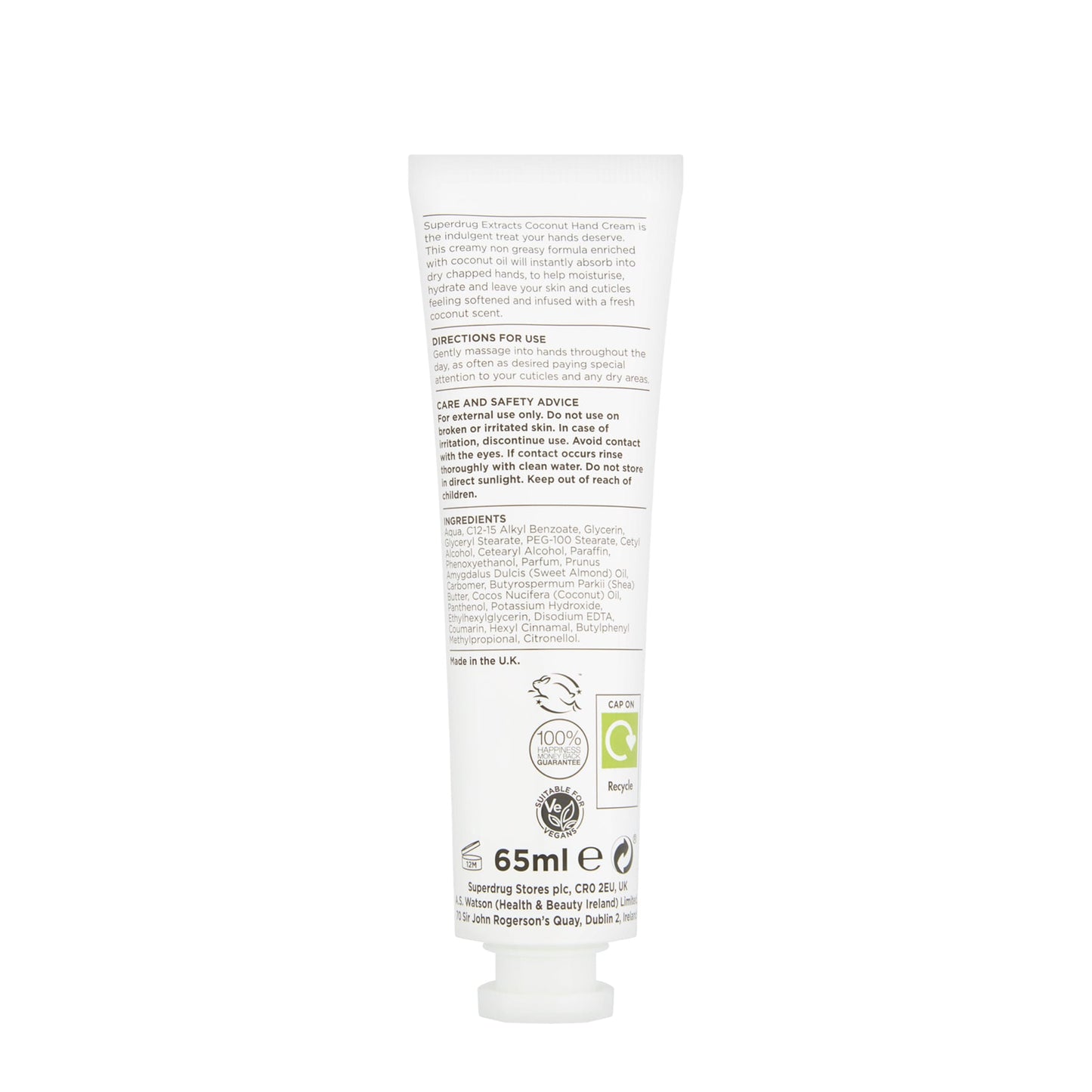 Superdrug Extracts Skincare Coconut Hand Cream Hydrating 65ml