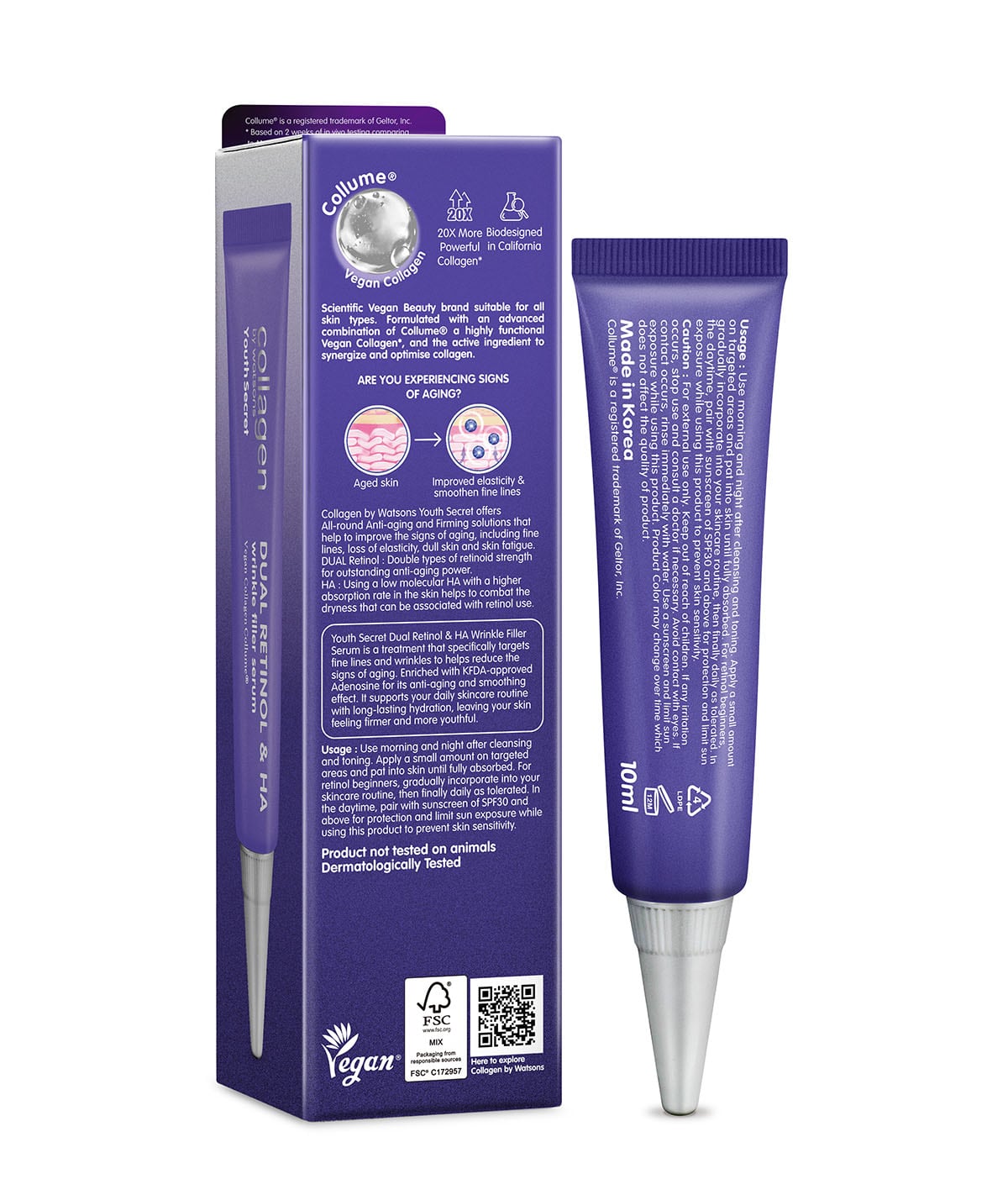 Collagen by Watsons Youth Secret Dual Retinol & HA Wrinkle Filler Serum 10ml 10ml