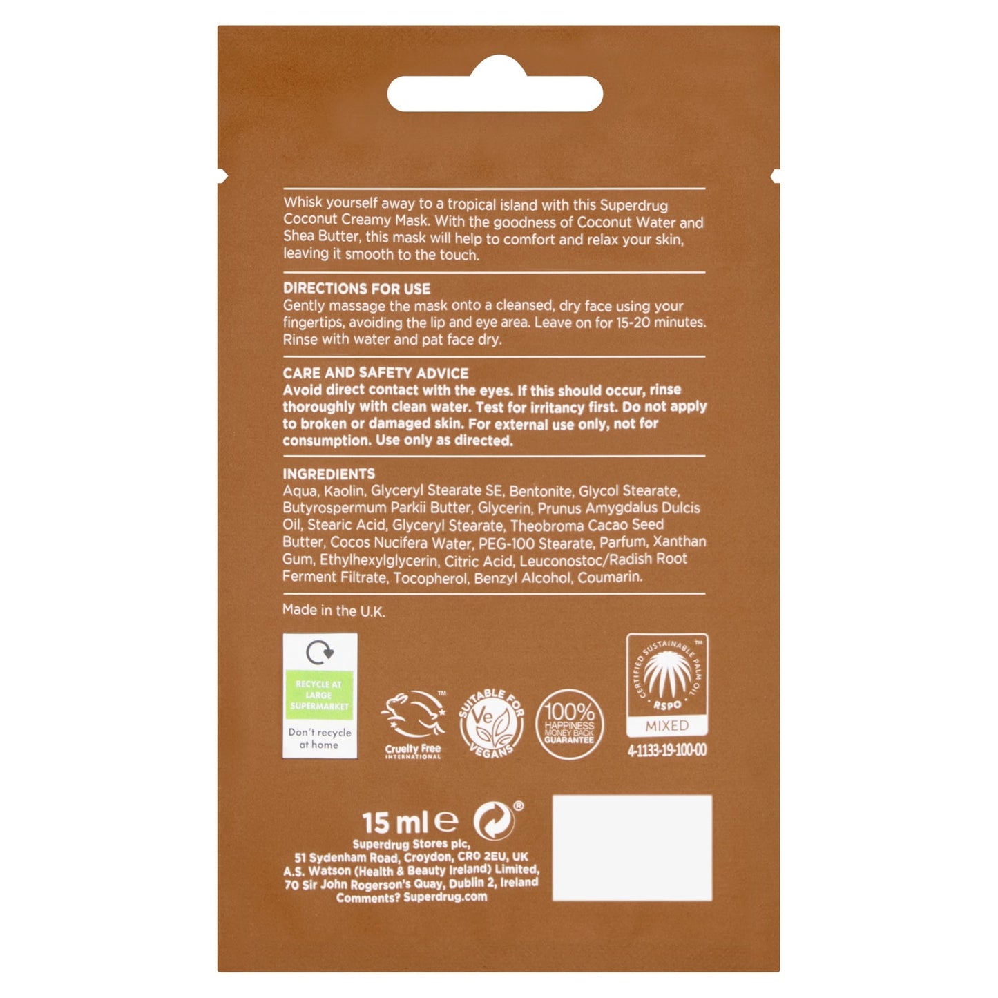 Superdrug Creamy Coconut Face Mask 15ml