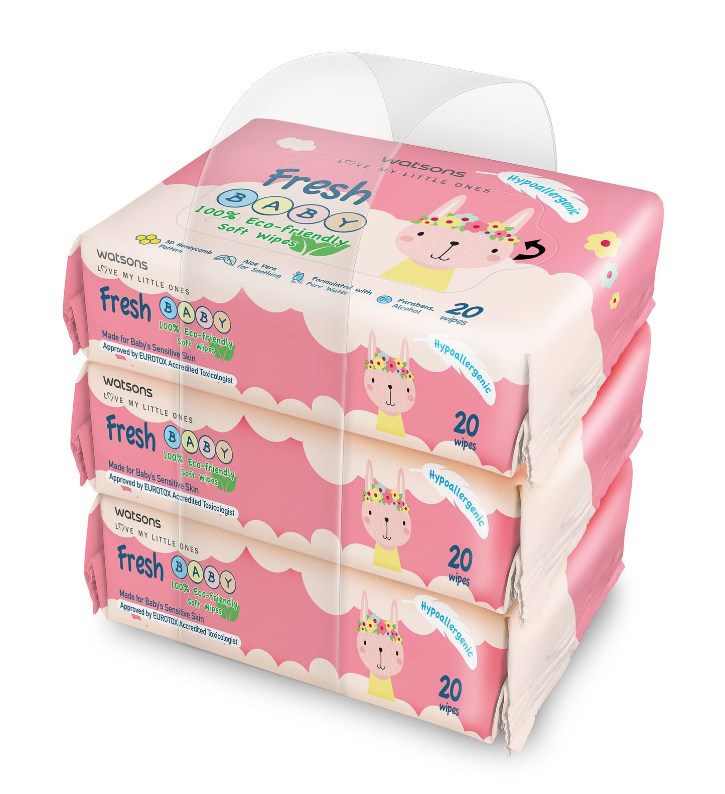 Watsons Fresh Baby Wipes (Emboss) 20s x 3pk