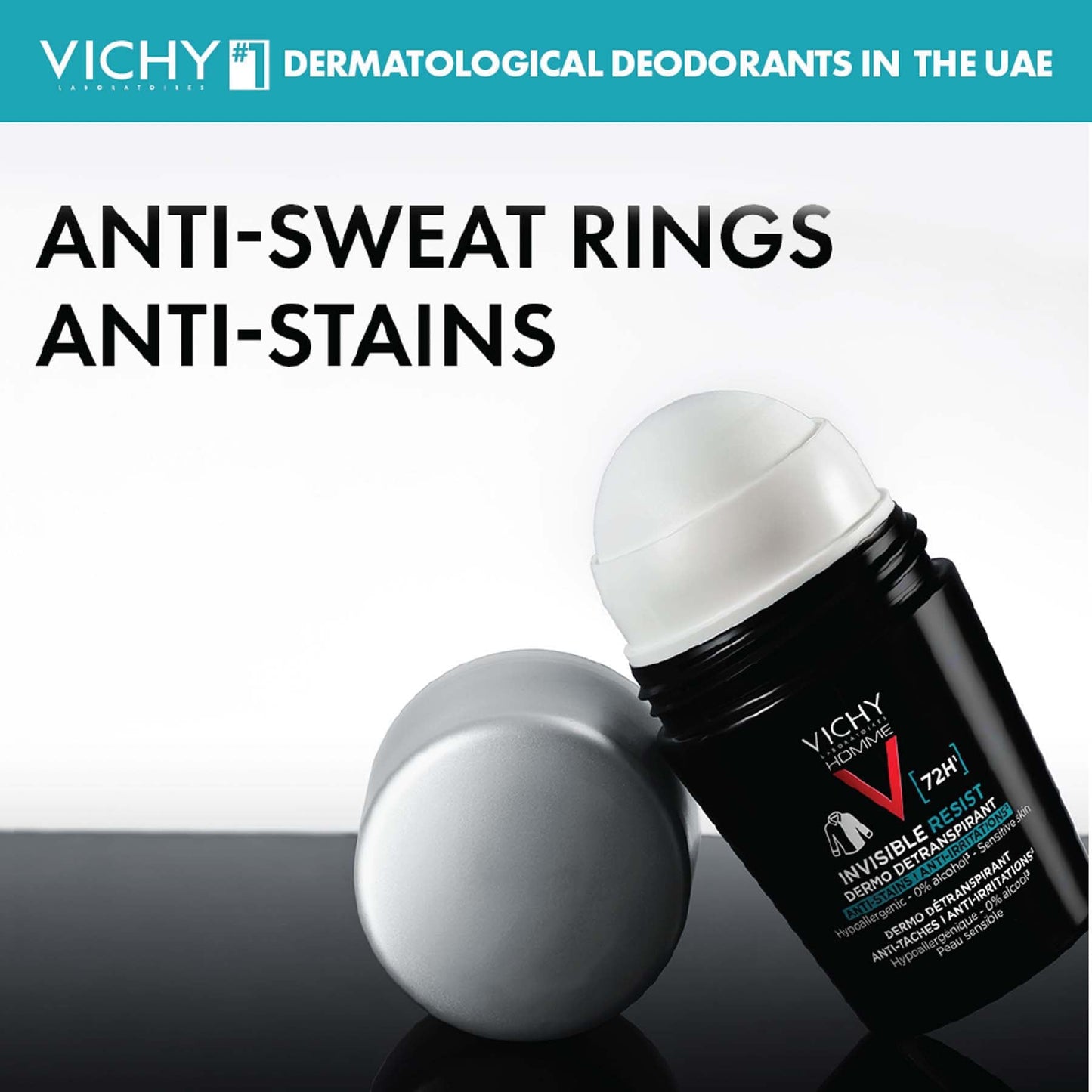 Vichy Homme Déodorant Invisible Resist Dermo-détranspirant 72h Roll-on 50 Ml