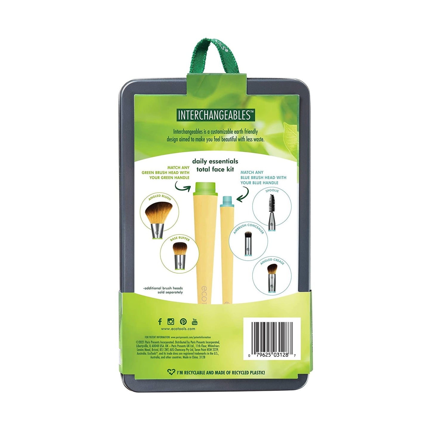 EcoTools Interchangeables Daily Essentials Total Face Makeup Brush Kit, 8pc