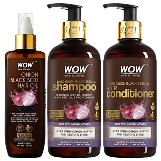WOW Skin Science Onion Black Seed Ultimate Hair Care Kit – Shampoo 300 ml + Conditioner 300 ml + Oil 200 ml