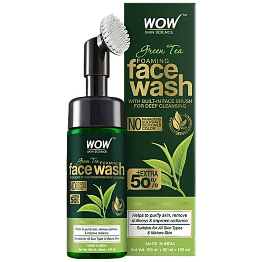 WOW Skin Science Green Tea Foaming Face Wash (Built‑In Brush) 150 ml