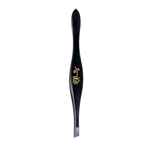 Intervion Black tweezers oblique with a rose