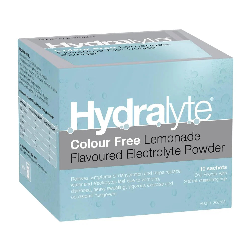 Hydralyte Colour Free Lemonade Flavored Electrolyte Powder 4.9 g x 10 Sachets