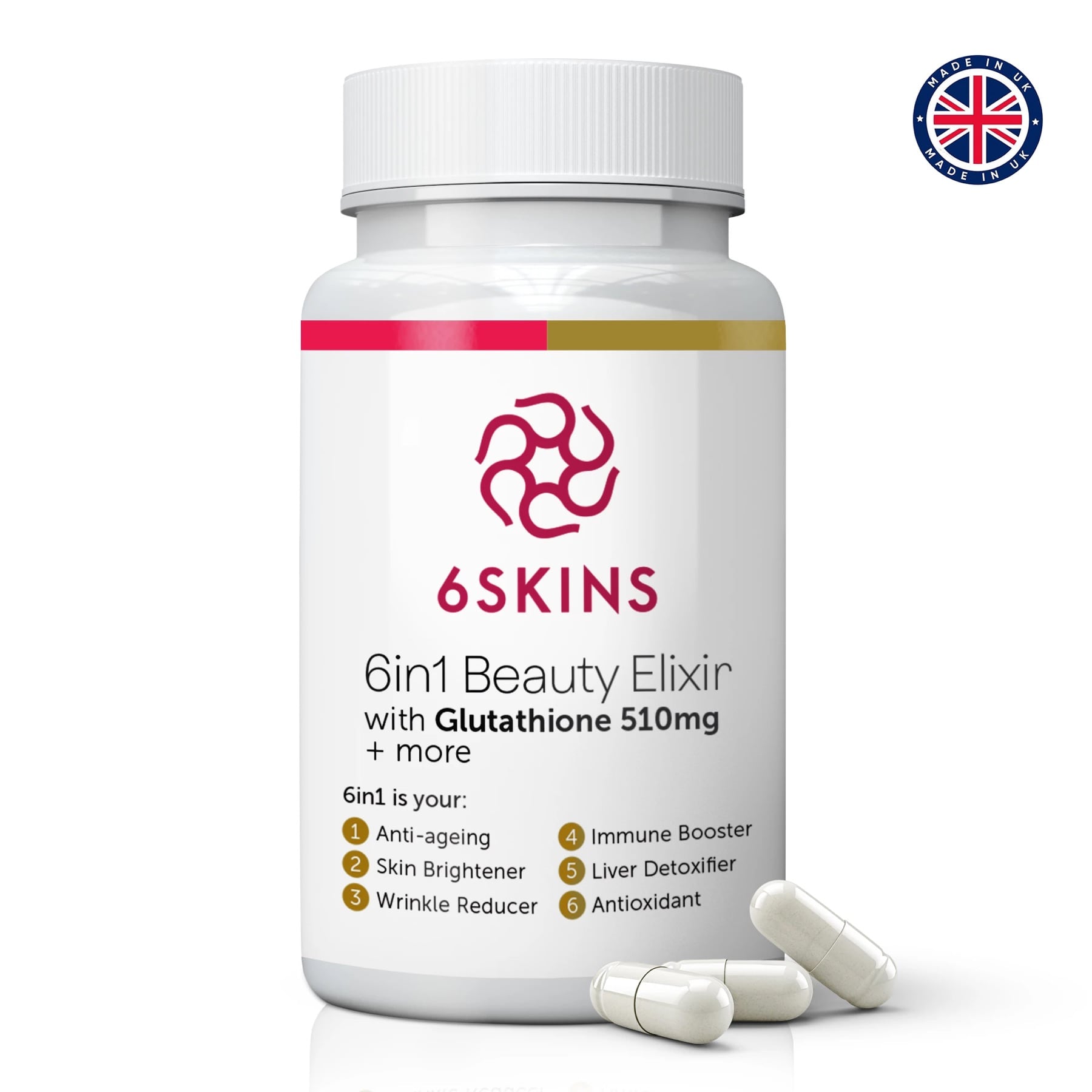 6skins 60 Vegan Capsules 6skins 6in1 Beauty Elixir With Glutathione 6skins 60 Vegan Capsules 6skins 6in1 Beauty Elixir With Glutathione