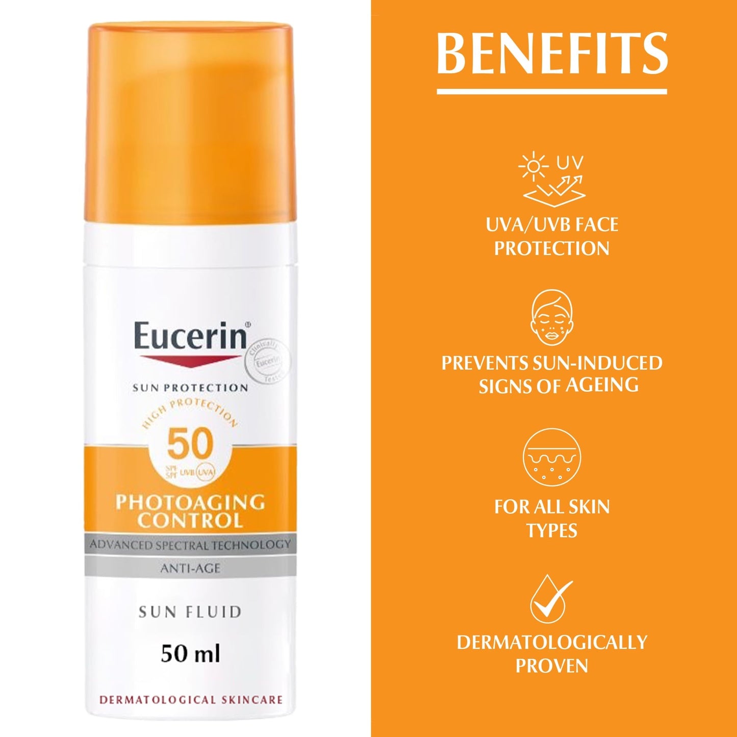 سائل الحماية من الشمس للوجه من يوسيرين للتحكم في علامات تقدم السن SPF50 50 مل