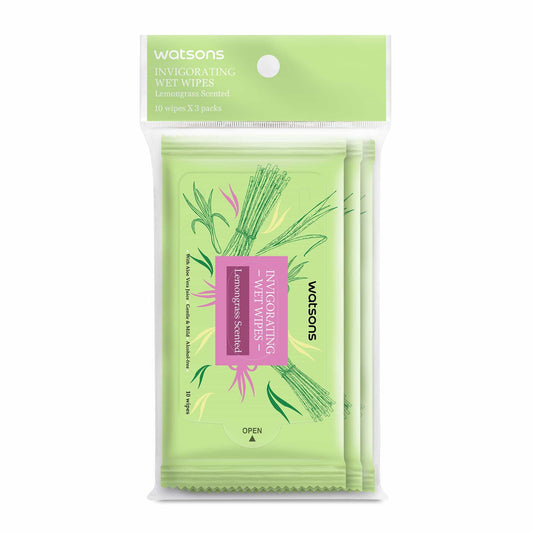 Invigorating Wet Wipes Lemongrass Scented 3X10pcs