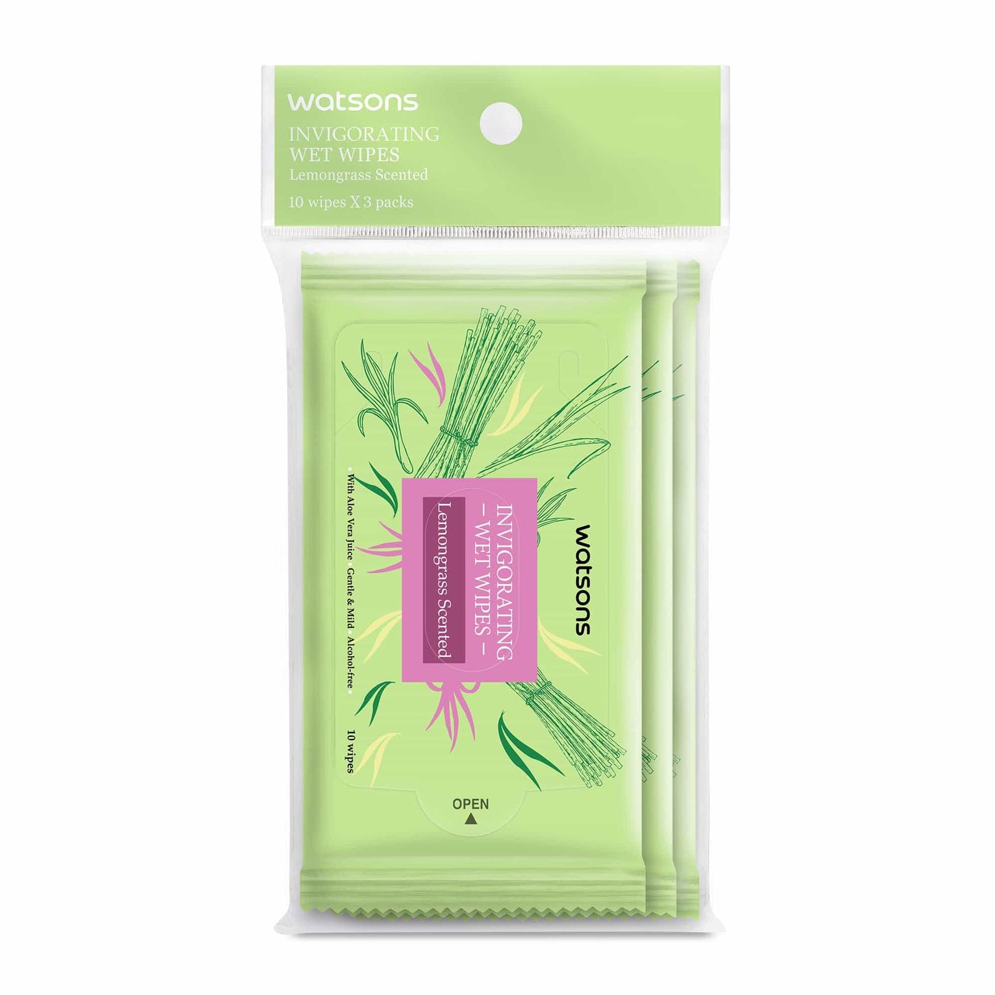 Invigorating Wet Wipes Lemongrass Scented 3X10pcs