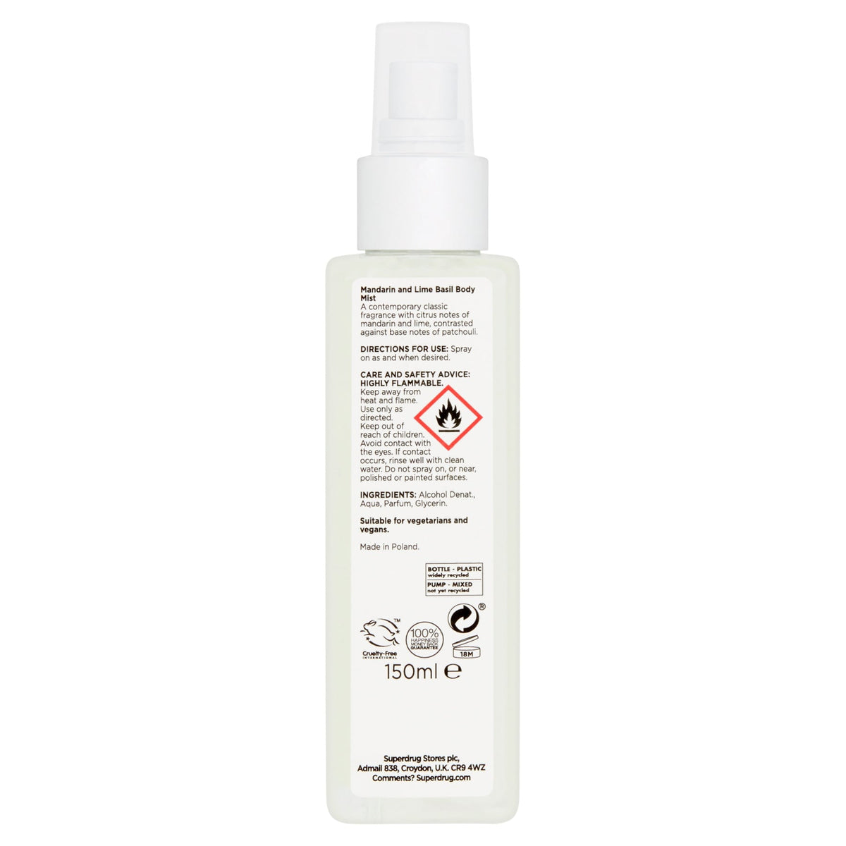 Bloom Body Mist Spray Mandarin & Lime Basil 150ml