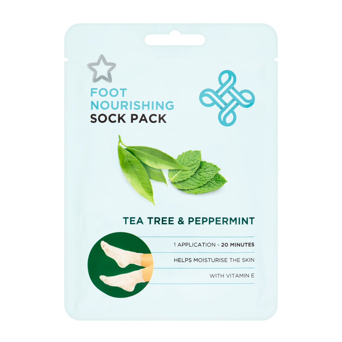 Superdrug Nourishing Foot Sock Pack Mask Tea Tree & Peppermint 1pair