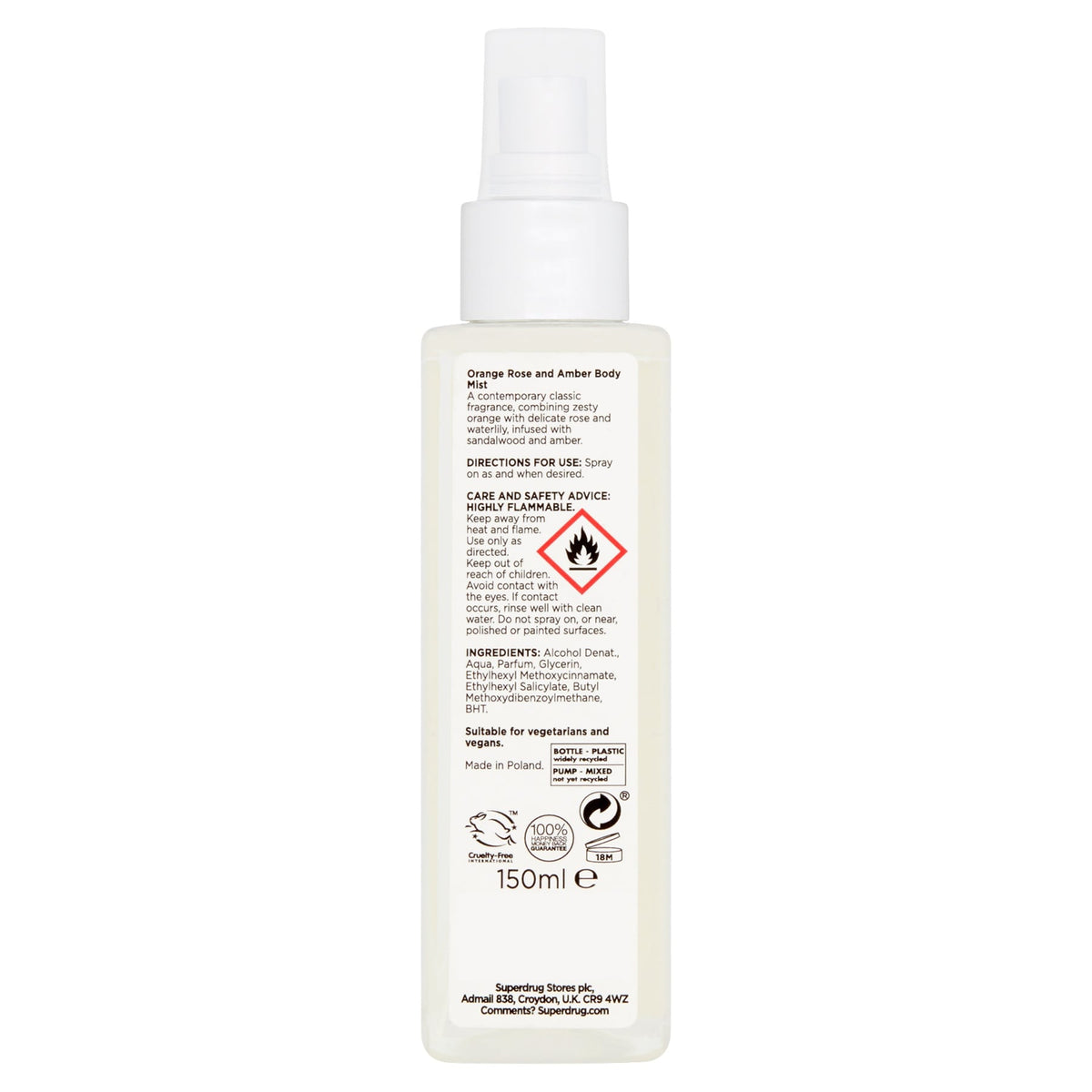 Bloom Body Mist Spray Orange Rose & Amber 150ml