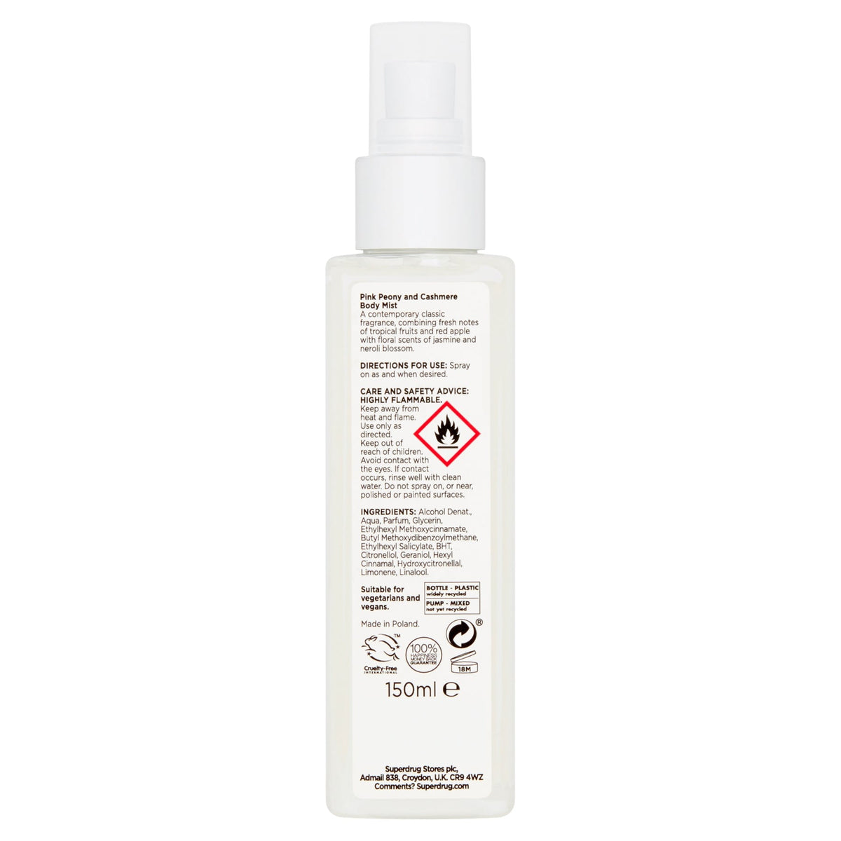 Bloom Body Mist Spray Pink Peony & Cashmere 150ml