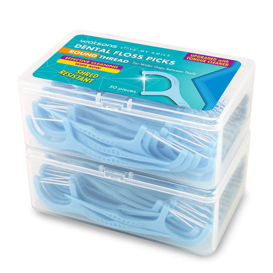Round Thread Wide Bow Dental Floss Picks With Tongue Cleaner 2X50pcs