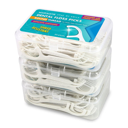Round Thread Dental Floss Picks with Tongue Cleaner 3X50pcs