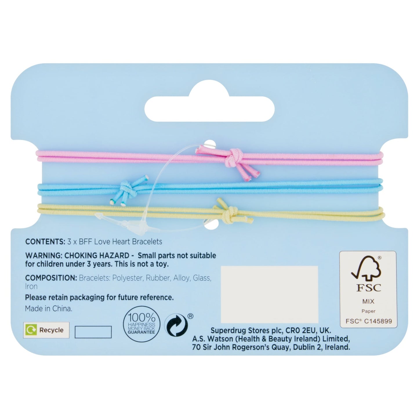 Superdrug Fantasy Bff Love Heart Bracelets X 3