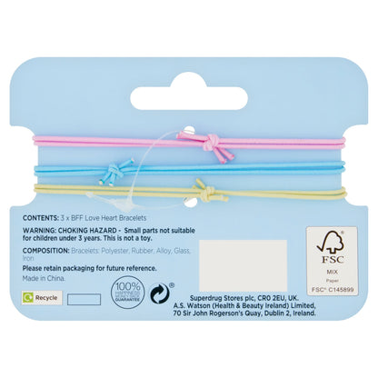 Superdrug Fantasy Bff Love Heart Bracelets X 3