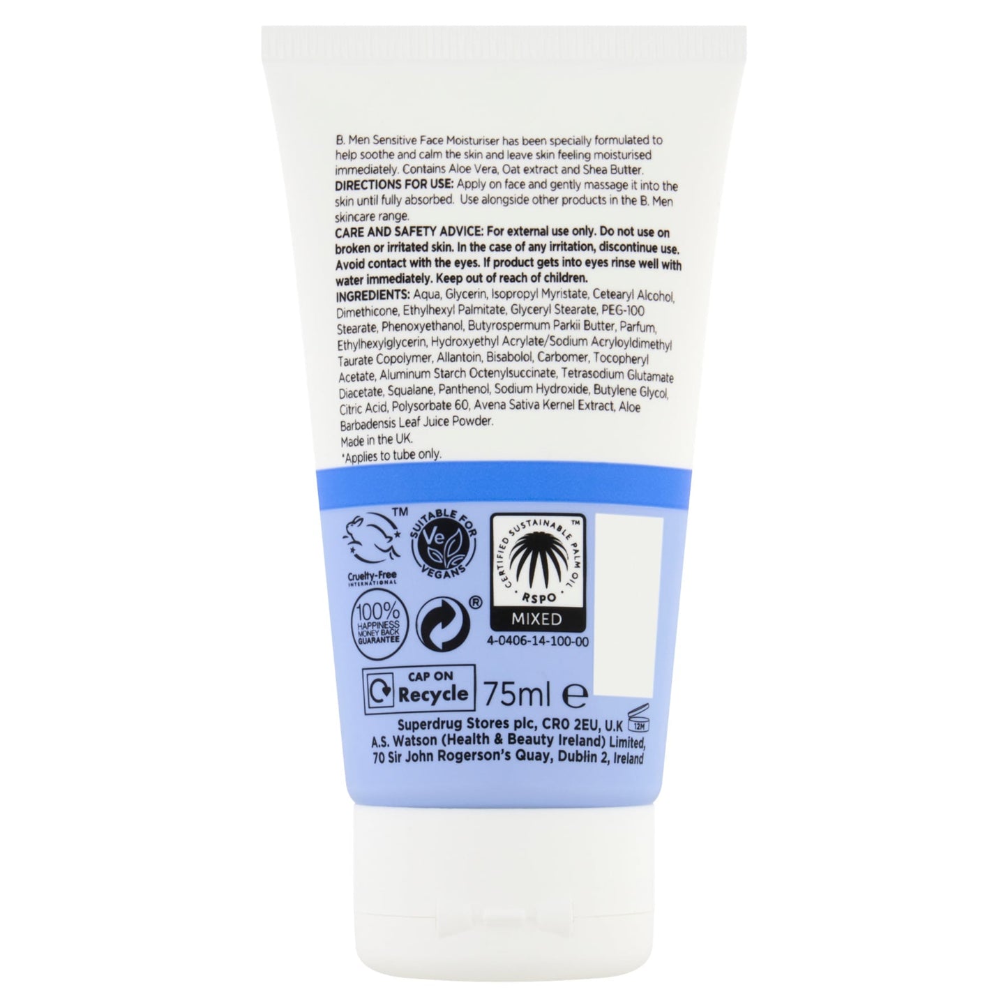 Superdrug B Men Sens Face Moisturiser 75ml