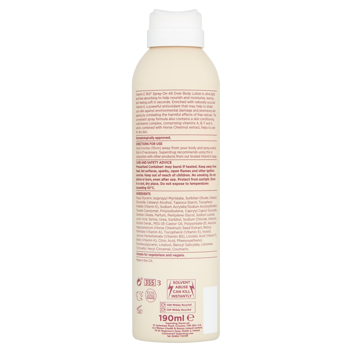 Superdrug Vitamin E Spray Moist 190ml