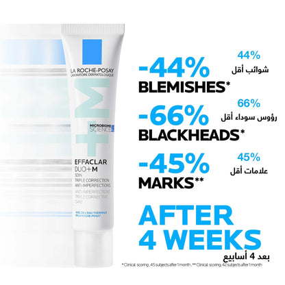 La Roche-posay Effaclar Duo+m 40ml Anti-imperfections Triple Corrective Care for Oily and Acne-prone Skin, Powered by Microbiome Science.