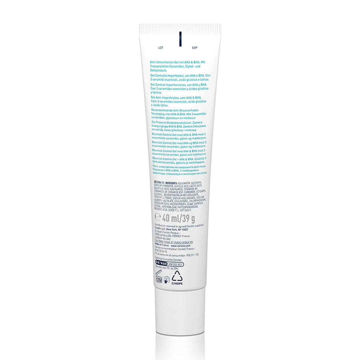 CeraVe Blemish Control Gel Facial Moisturiser for Acne & Blemishes with Glycolic Acid & Lactic Acid AHA/BHA 40ml