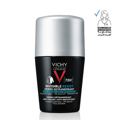 Vichy Homme Déodorant Invisible Resist Dermo-détranspirant 72h Roll-on 50 Ml