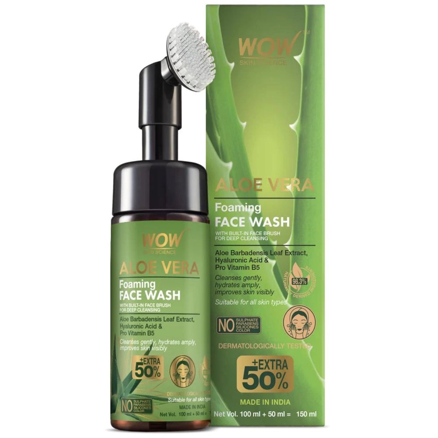 WOW Skin Science Aloe Vera Facial Wash (Built‑In Brush) 150 ml