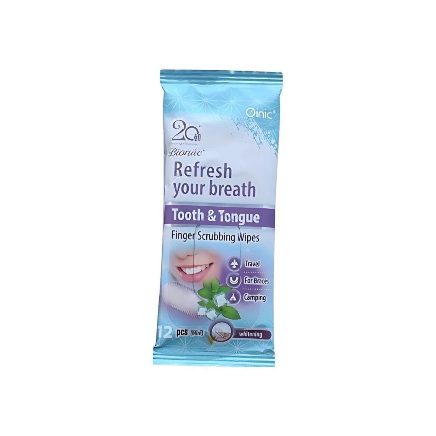 Bioniic Refresh Your Breath Tooth and Tongue Finger Scrubbing Wipes with Mint 12pcs