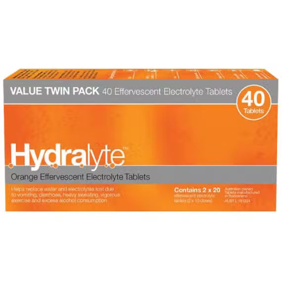 Hydralyte Effervescent Electrolyte Orange 40 Tablets