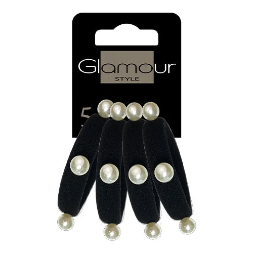 Intervion Glamour Studio Black Hair Elastics With Pearls 4 Pcs
