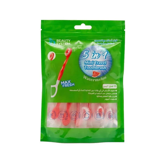Beauty System 5-in-1 Mini Travel Toothbrush Watermelon 10pcs