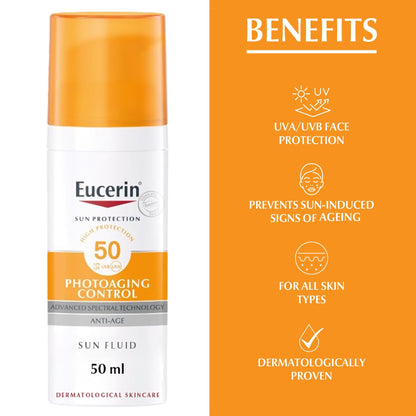 سائل الحماية من الشمس للوجه من يوسيرين للتحكم في علامات تقدم السن SPF50 50 مل