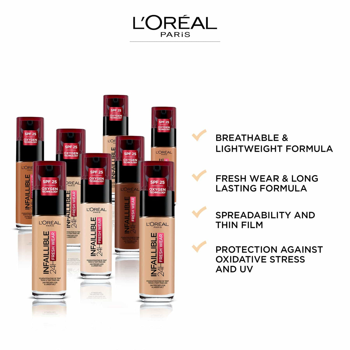 L'Oreal Paris Infallible 24H Fresh Wear Liquid Foundation 320 Toffee 30ml