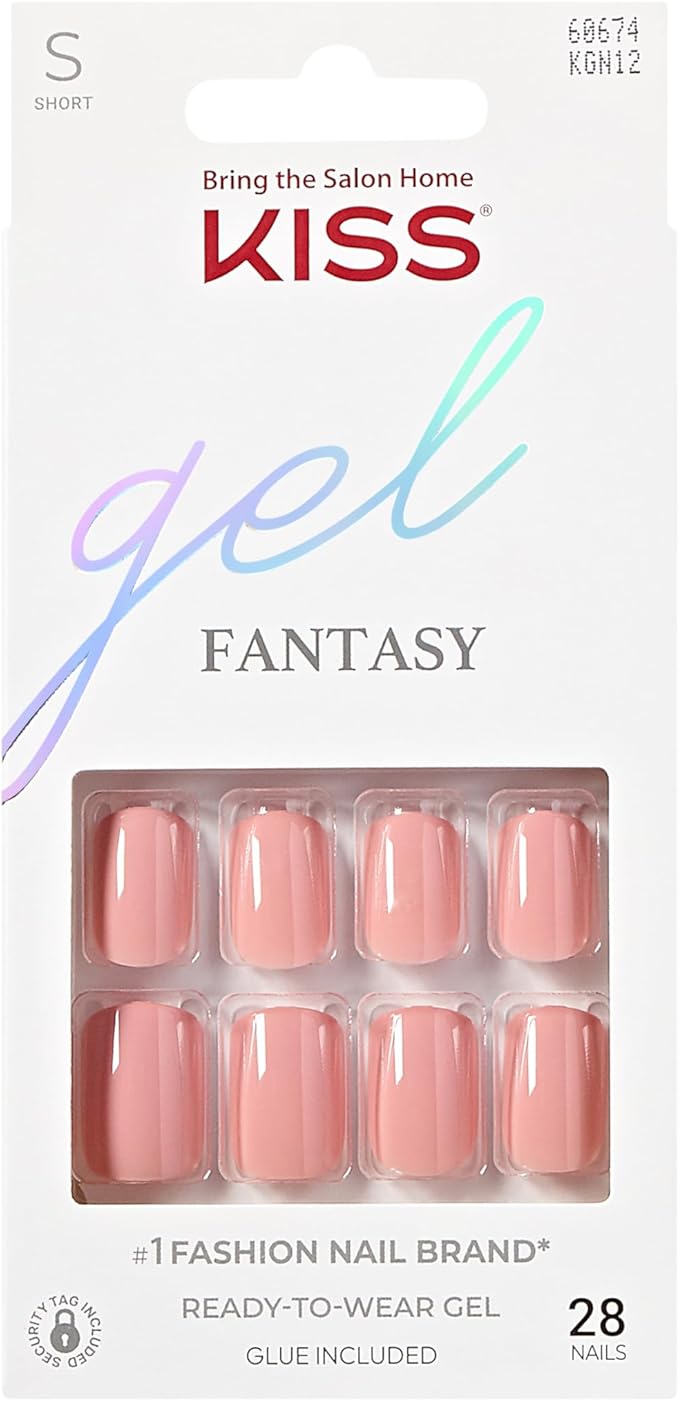 Kiss Gel Fantasy Nails Short Length Kgn12, Pink, 28 Pieces