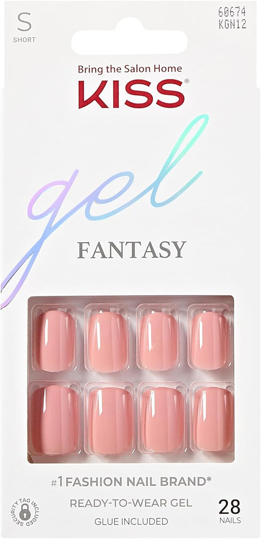 Kiss Gel Fantasy Nails Short Length Kgn12, Pink, 28 Pieces