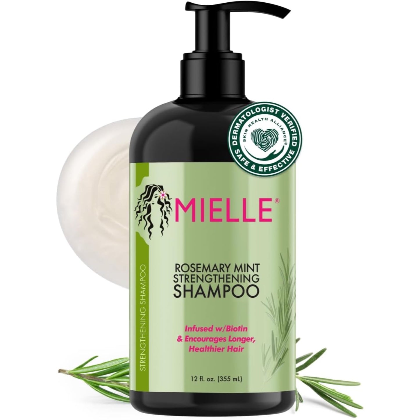 Mielle Organics Rosemary Mint Strengthening Shampoo Infused with Biotin, Cleanses and Helps Strengthen Weak and Brittle Hair, 12 Ounces