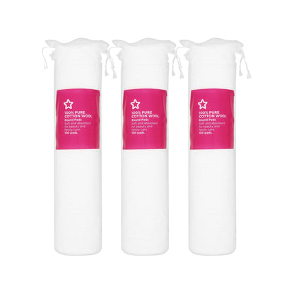 Round Cotton Wool Puffs 100pcs x 3 packs
